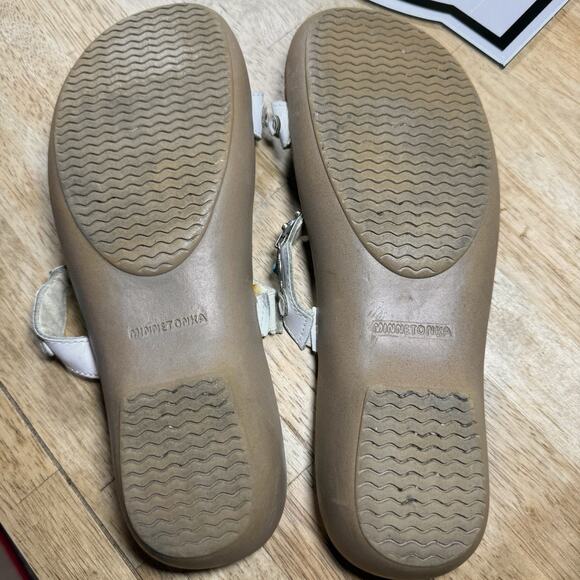 Minnetonka White Leather Boca Slide III Sandals Sz 9 Turquoise Conchos Tribal - Picture 8 of 9